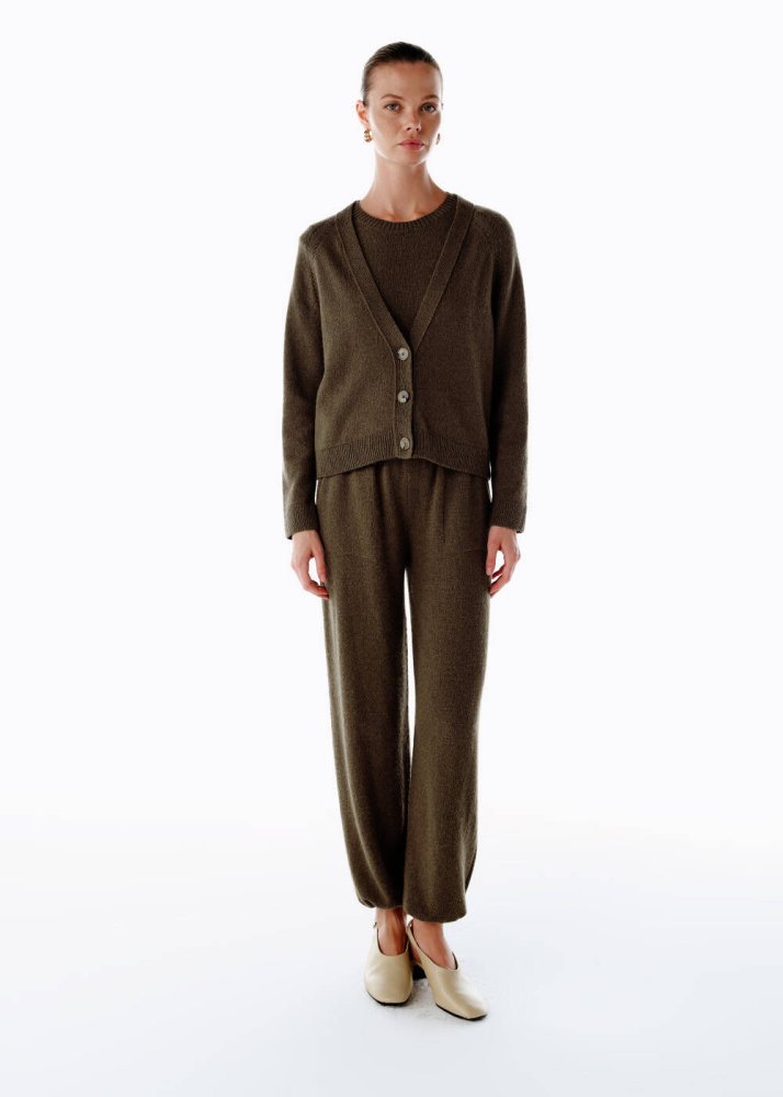 KNITSS - CASHMERE KNIT PANTS OLIVESTONE