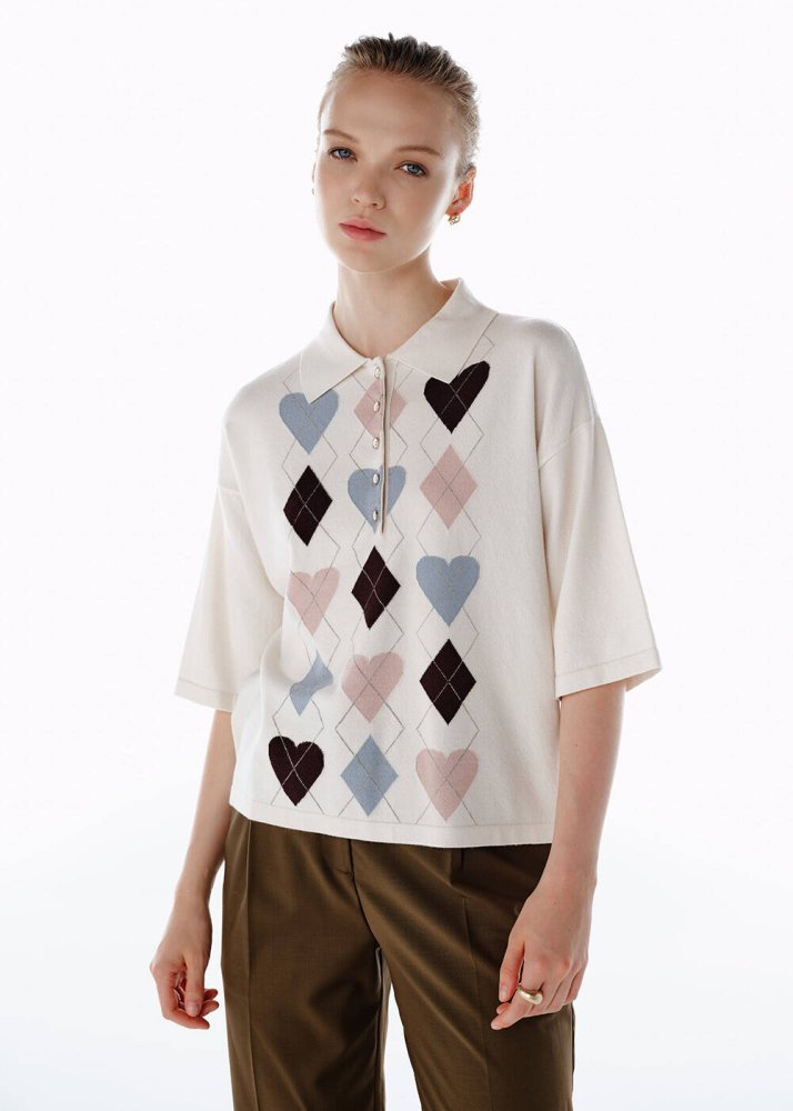 KNITSS - CLOUD HEARTED ARGYLE PATTERNED KNIT TOP