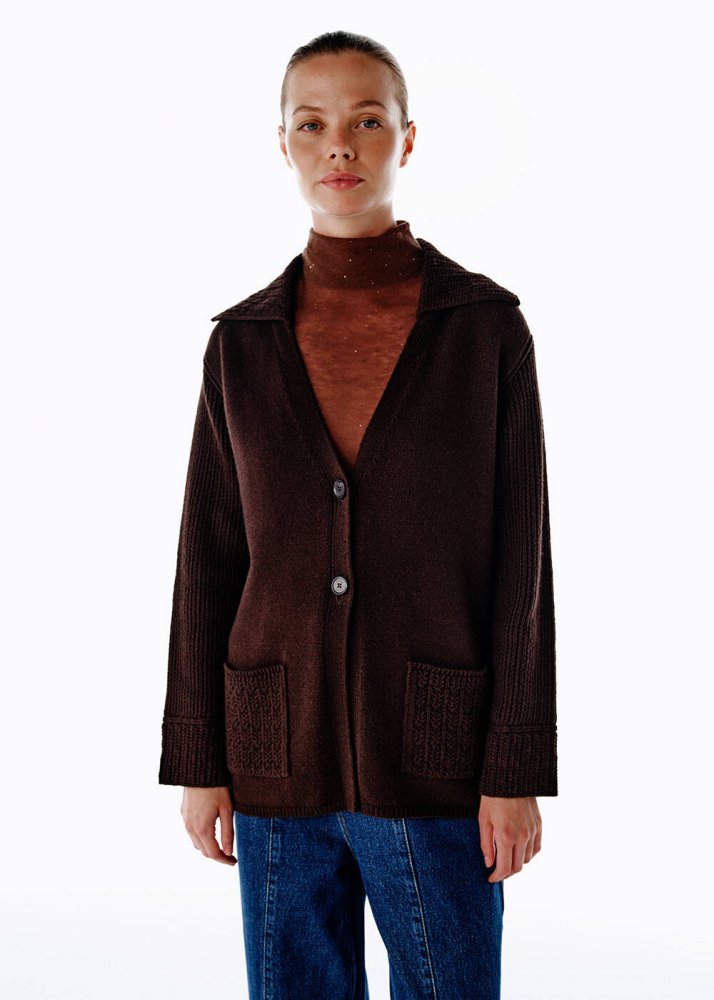 KNITSS - COFFEE ORGANIC COTTON CASHMERE BLEND KNIT CARDIGAN