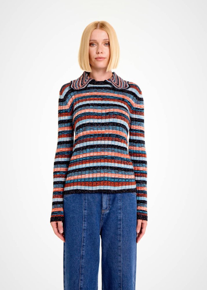 KNITSS - COLOR BLOCK DETACHABLE COLLAR TEAL SWEATER