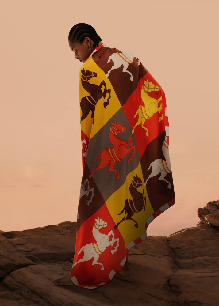 PHERAHS - COLOR BLOCK PHERAHS LOGOED PURE SILK SCARF