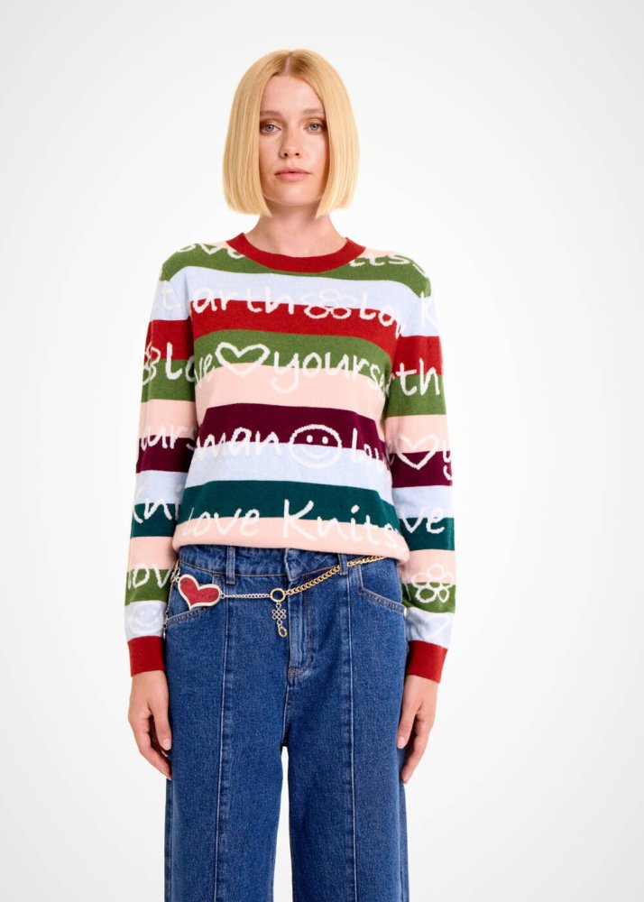 KNITSS - COLORFUL SLOGAN PATTERNED SWEATER