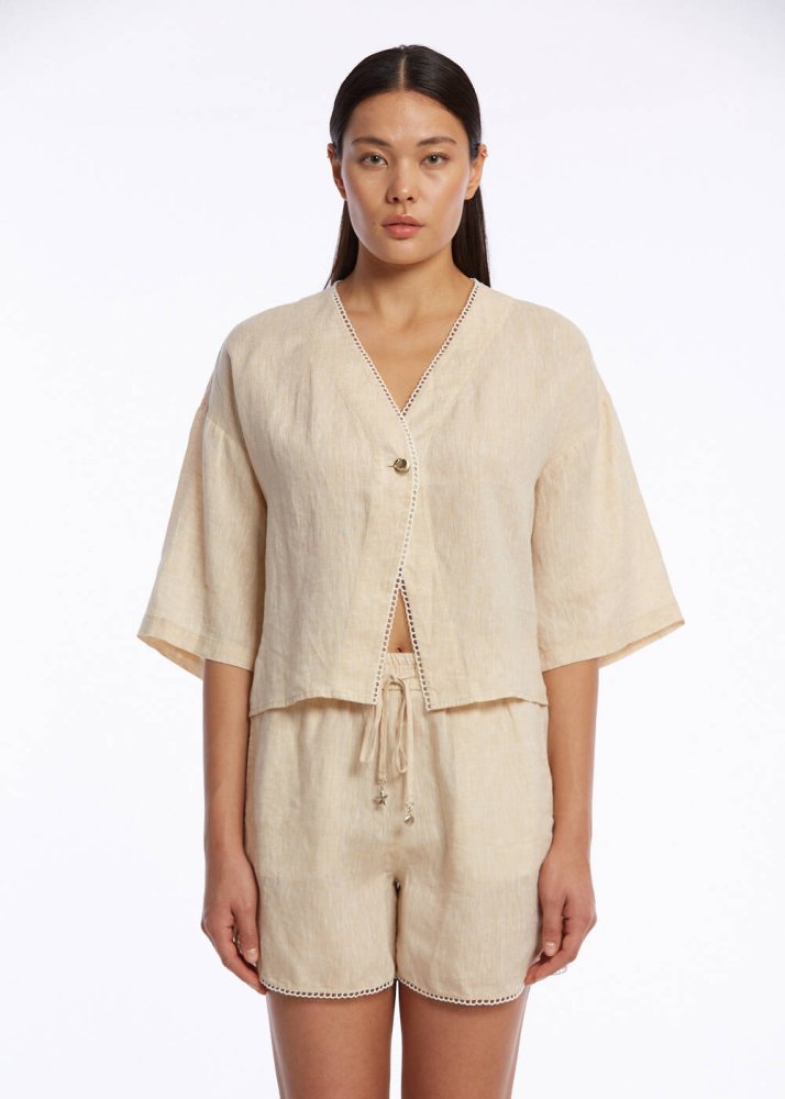 KNITSS - CONTRAST DETAILED SAND KNIT TOP