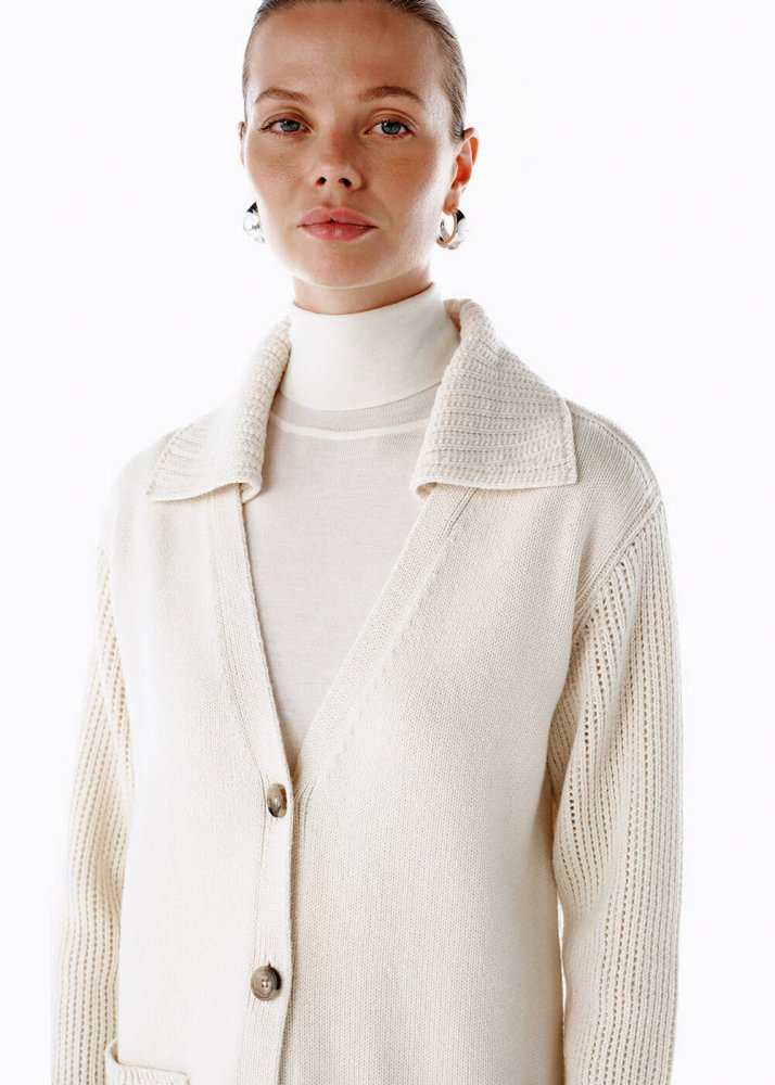 KNITSS - CREAM ORGANIC COTTON CASHMERE BLEND KNIT CARDIGAN