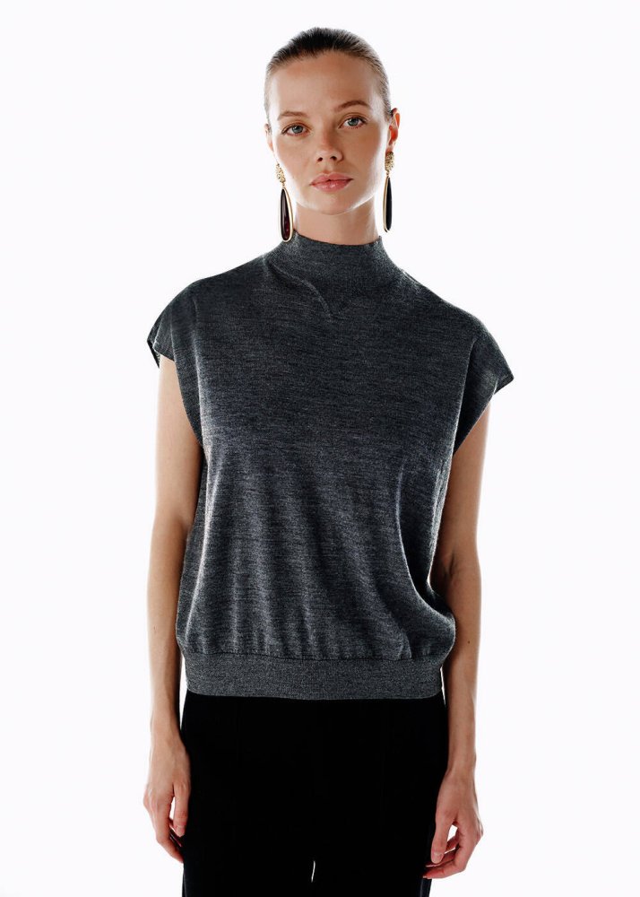 KNITSS - DARK GREY MERINO WOOL BLEND KNIT TOP