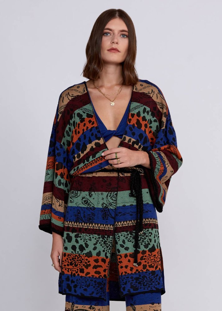 KNITSS - Desenli Merino Yün Karışımlı Triko Kimono KNITSS - Desenli Merino Yün Karışımlı Triko Kimono