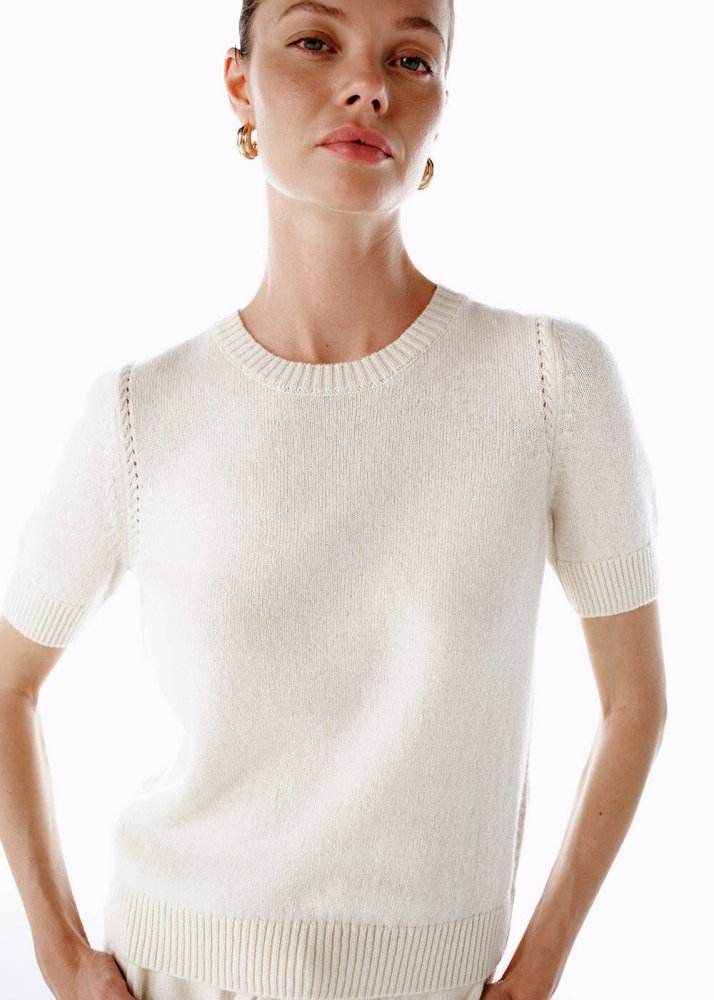 KNITSS - ECRU CASHMERE KNIT TOP