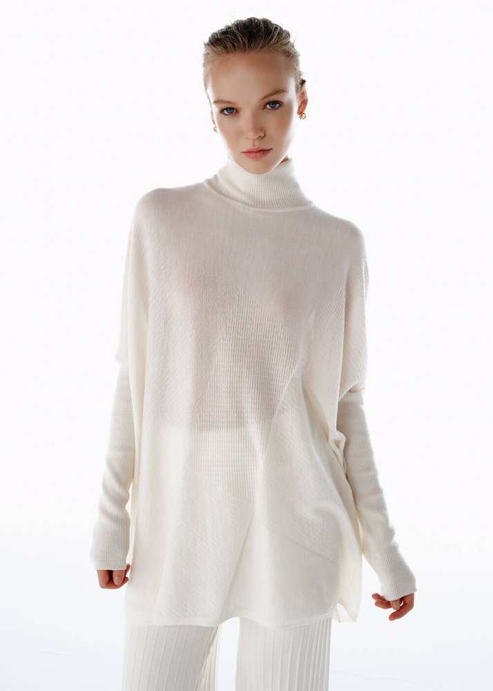 KNITSS - Ekru Merino Yün Karışımlı Triko Tunik