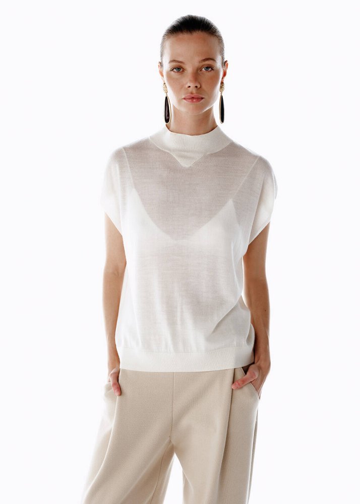 KNITSS - Ekru Merino Yün Karışımlı Triko Üst
