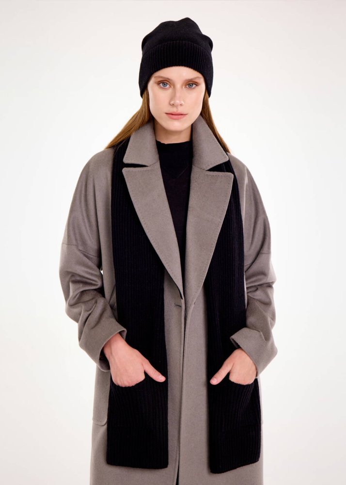 KNITSS - ESSENTIAL POCKET DETAILED BLACK CASHMERE SCARF