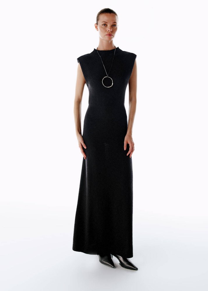 KNITSS - EXTRAFINE MERINO WOOL RICH BLEND KNIT DRESS BLACK