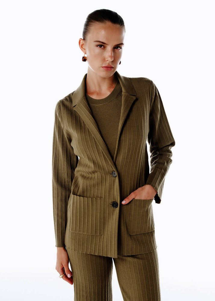 KNITSS - EXTRAFINE MERINO WOOL RICH BLEND KNIT JACKET OLIVESTONE