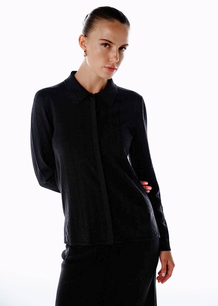 KNITSS - EXTRAFINE MERINO WOOL RICH BLEND KNIT SHIRT BLACK