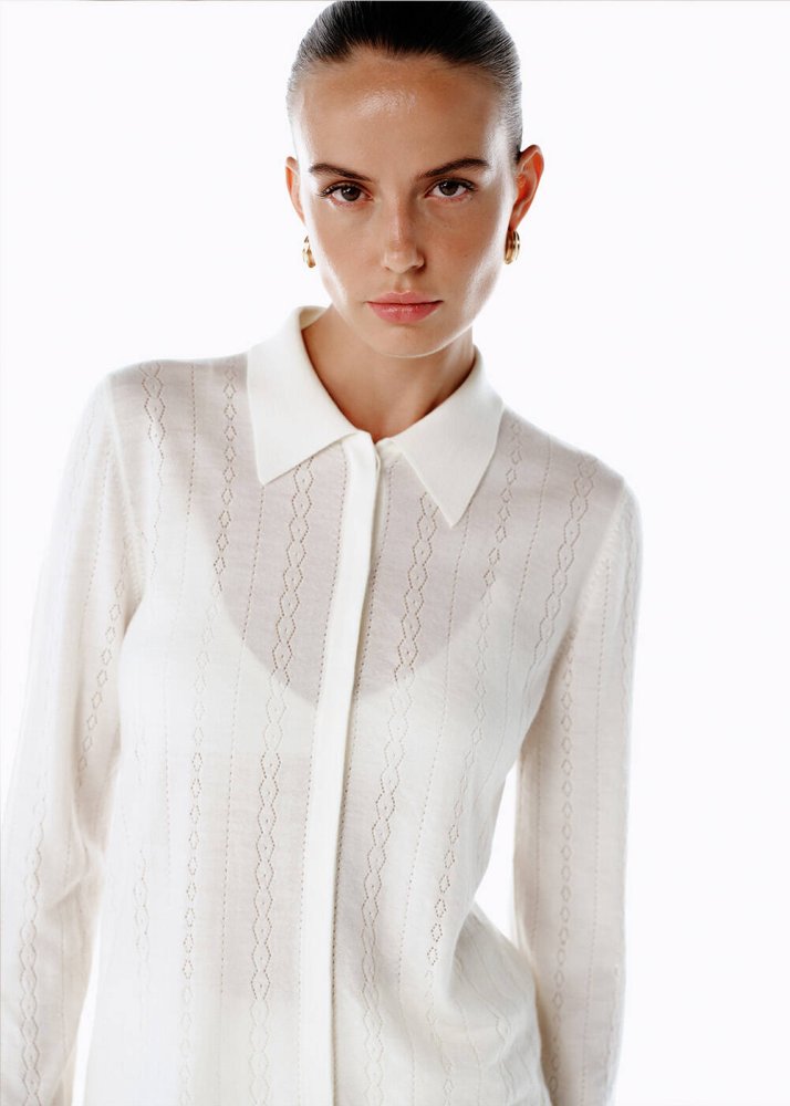 KNITSS - EXTRAFINE MERINO WOOL RICH BLEND KNIT SHIRT ECRU