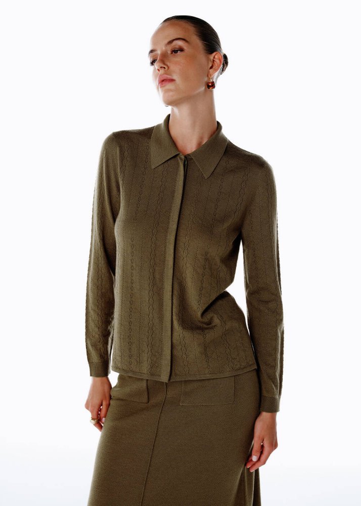 KNITSS - EXTRAFINE MERINO WOOL RICH BLEND KNIT SHIRT OLIVESTONE