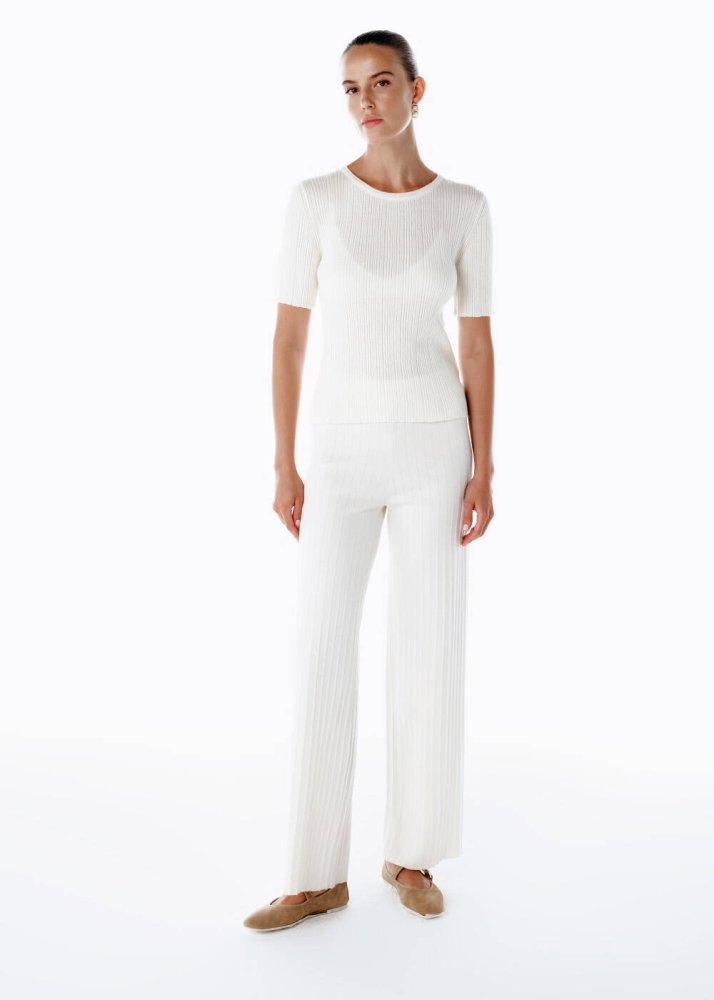 KNITSS - Extrafıne Merino Yün Karışımlı Ekru Triko Üst