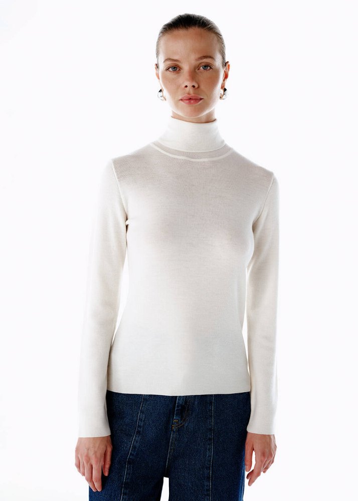 KNITSS - Extrafıne Merino Yün Karışımlı Triko Ekru