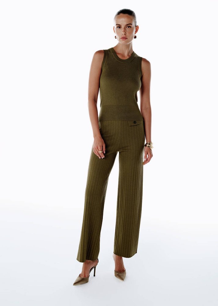 KNITSS - Extrafıne Merino Yün Karışımlı Triko Pantolon Olıvestone