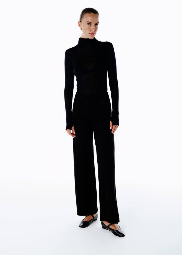 KNITSS - Extrafıne Merino Yün Karışımlı Triko Pantolon Siyah