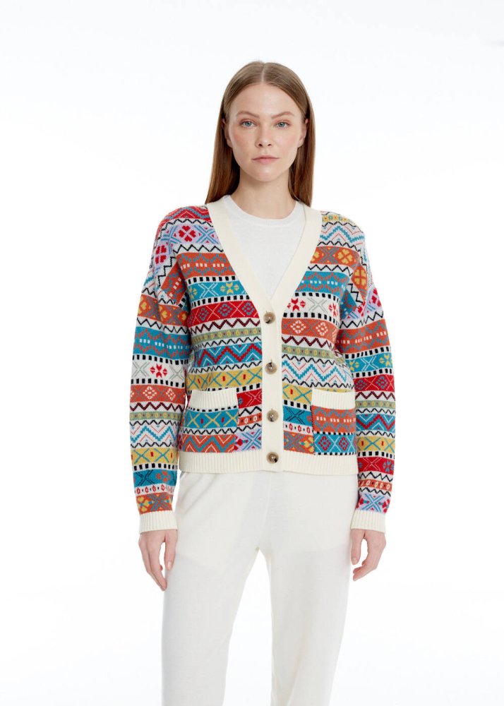 KNITSS - FAIR ISLE PATTERNED EXTRAFINE MERINO WOOL KNIT CARDIGAN