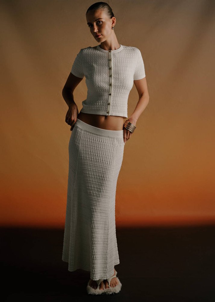 KNITSS - FANCY KNIT DETAILED ECRU KNIT SKIRT