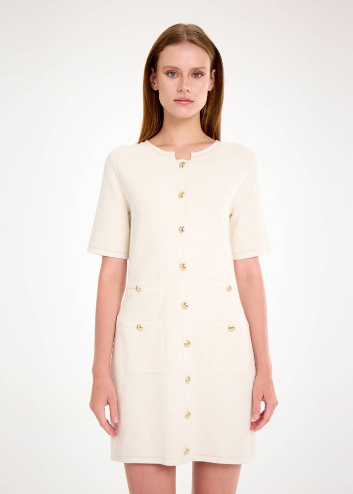 KNITSS - FANCY KNIT DETAILED ECRU MINI KNIT DRESS