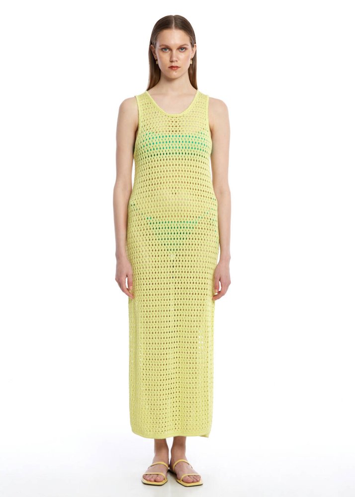 KNITSS - FANCY KNIT DETAILED LIME KNIT DRESS