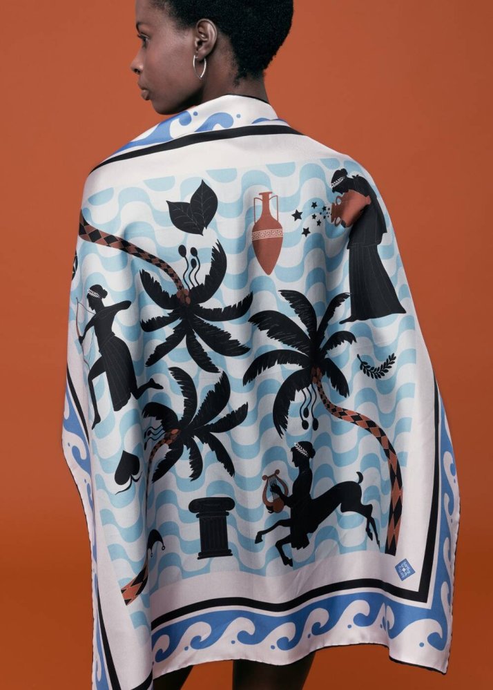 PHERAHS - FIGURATIVE PATTERN PHERAHS LOGOED PURE SILK SCARF