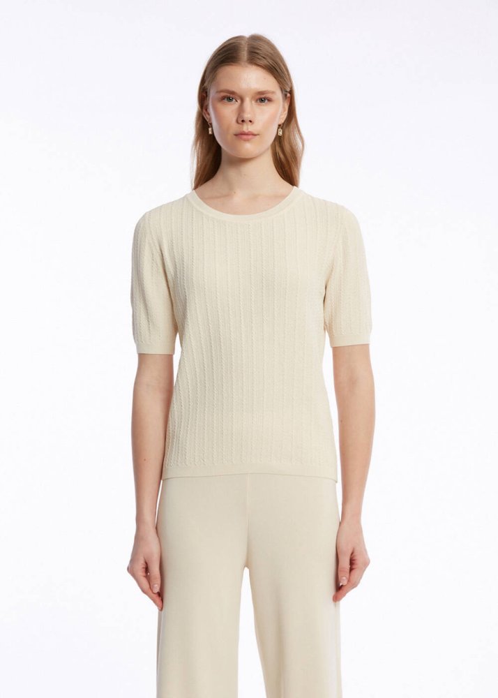 KNITSS - Fitil Örgü Bej Triko Üst