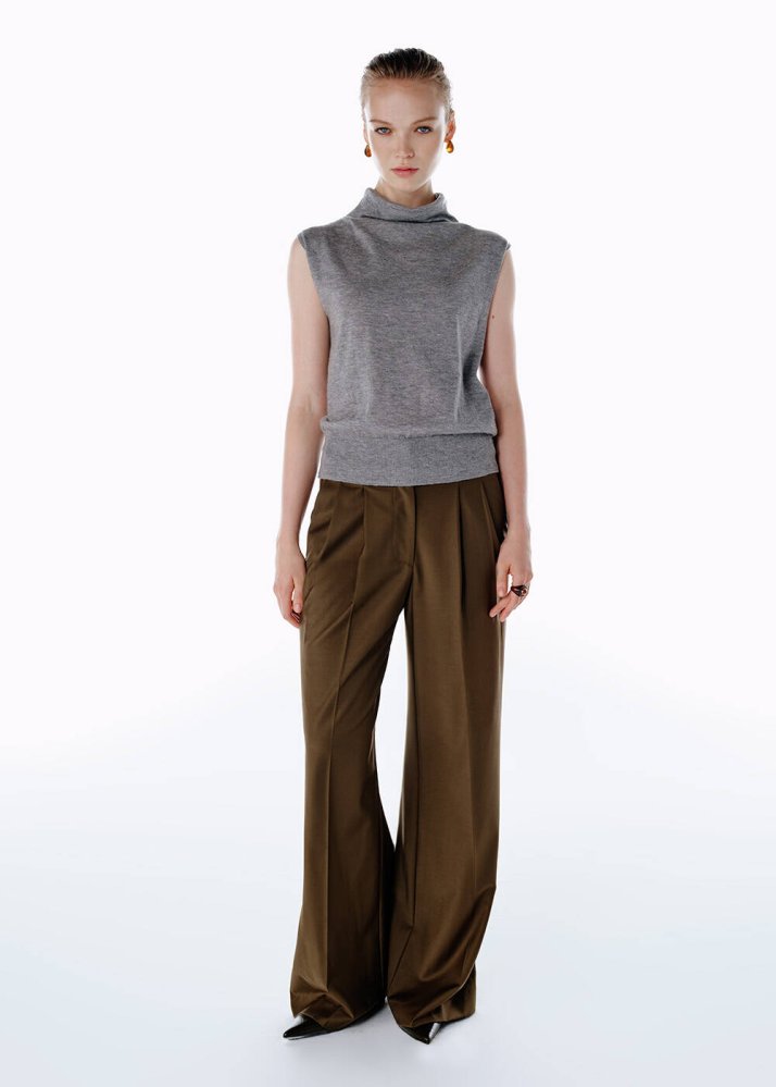 KNITSS - HIGH WAIST WOOL PANTS OLIVESTONE