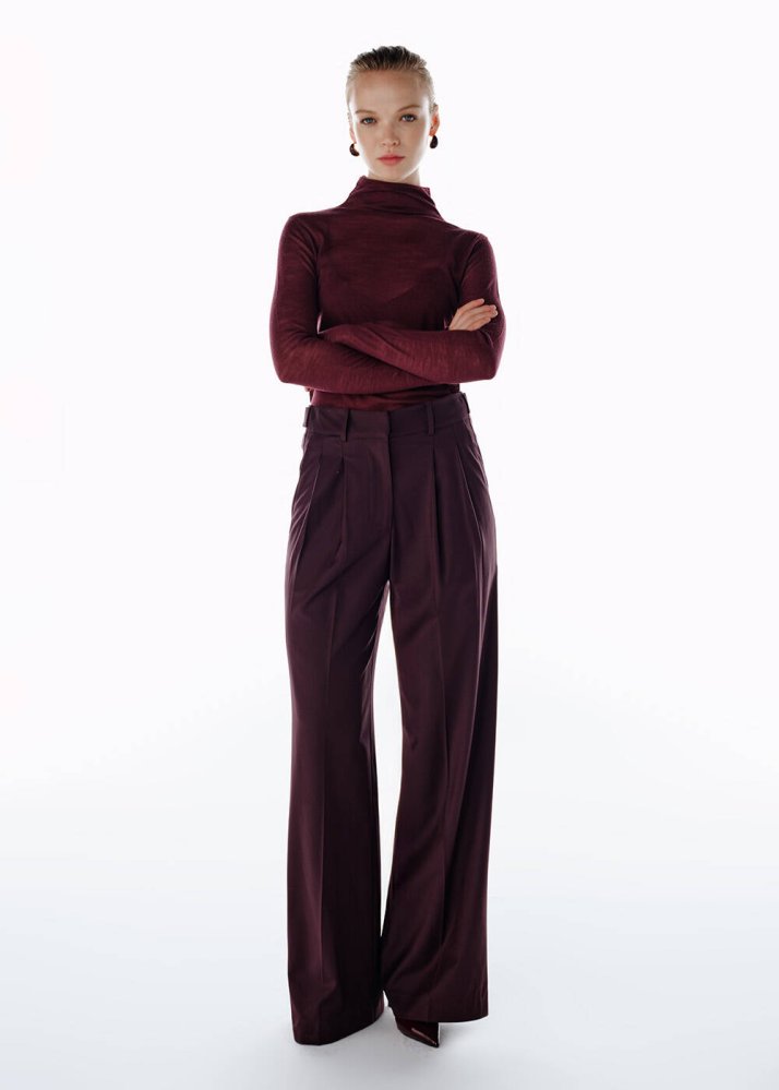 KNITSS - HIGH WAIST WOOL PANTS PLUM