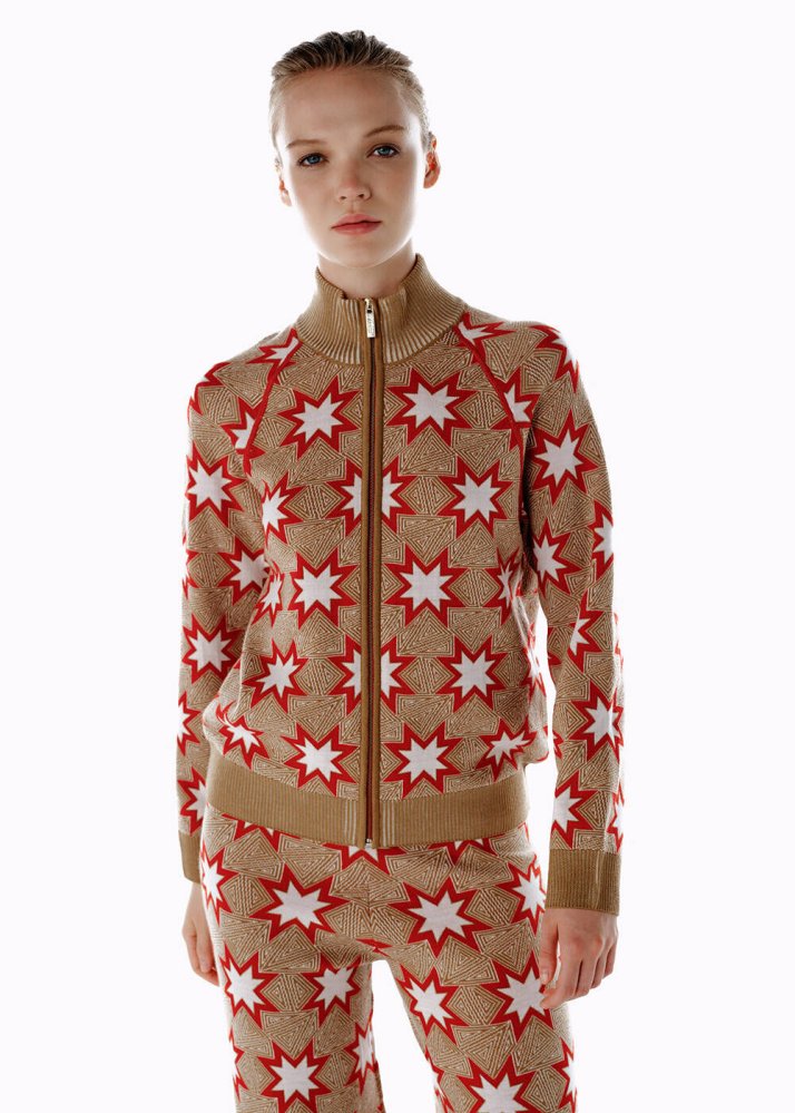 KNITSS - ICONIC APRÈS SKI STAR EMBROIDERED KNIT CARDIGAN CAMEL