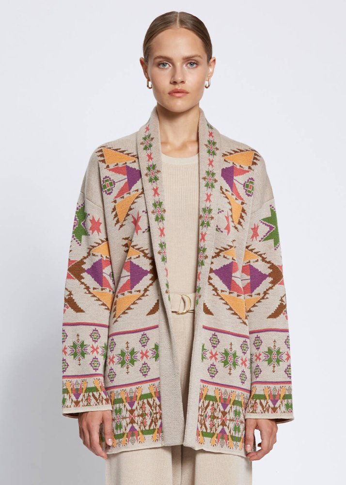 KNITSS - JACQUARD PATTERN MERINO WOOL KNIT CARDIGAN