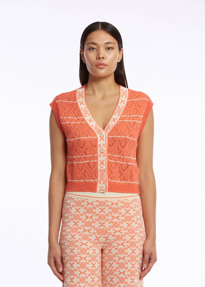 KNITSS - Jakar Desen Detaylı Turuncu Triko Üst