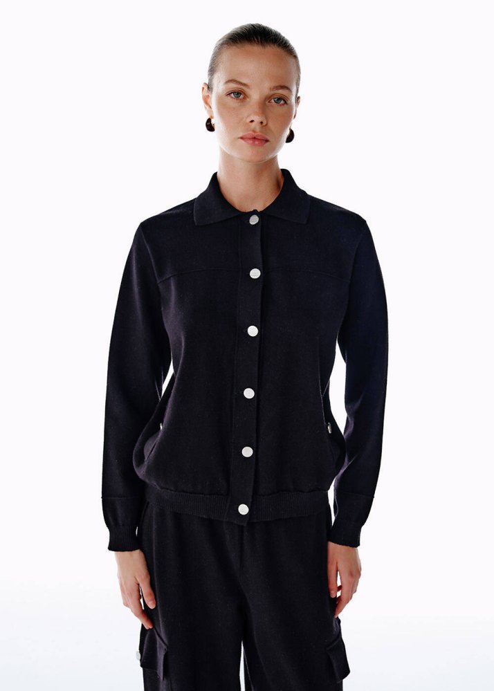 KNITSS - JEWEL BUTTONS BLACK KNIT SPORTS JACKET