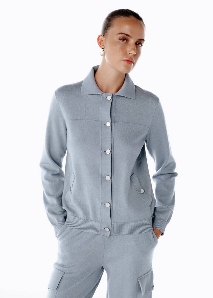 KNITSS - JEWEL BUTTONS RETRO BLUE KNIT SPORTS JACKET