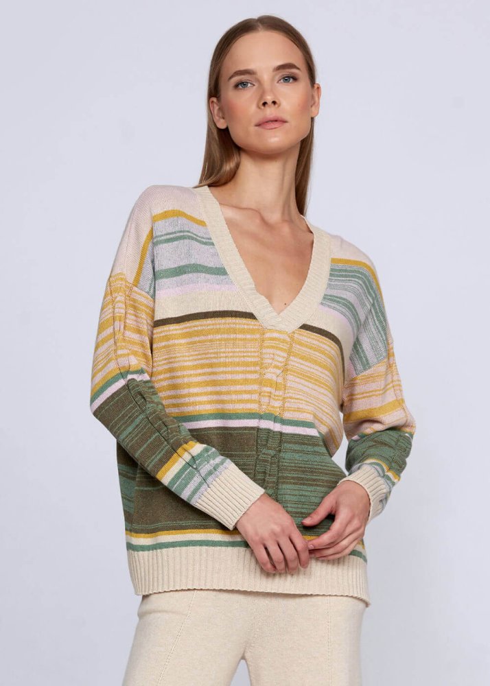 KNITSS - Kaşmir Karışımlı Çizgi Desenli Triko