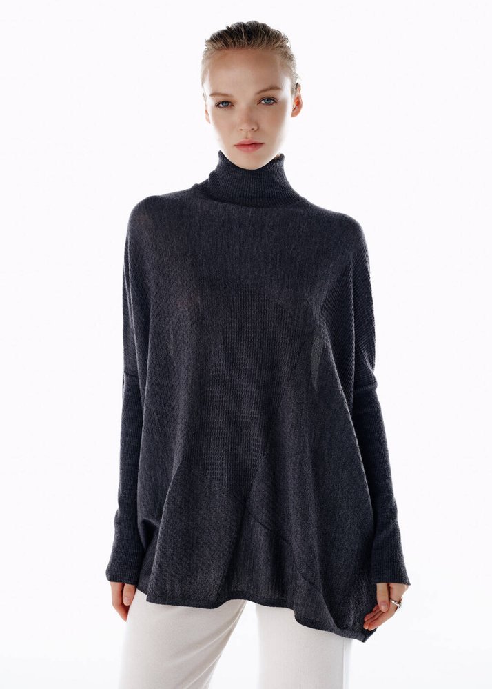 KNITSS - Koyu Gri Merino Yün Karışımlı Triko Tunik