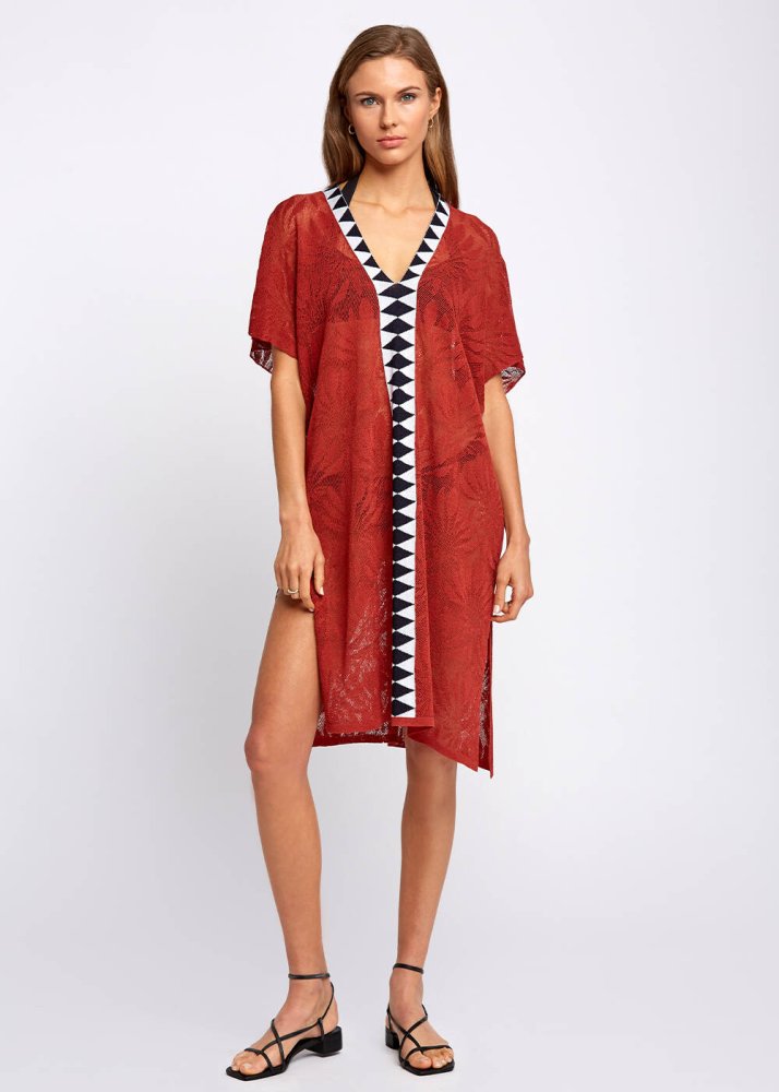 KNITSS - Linen Blend Floral Pattern Spice Knit Tunic