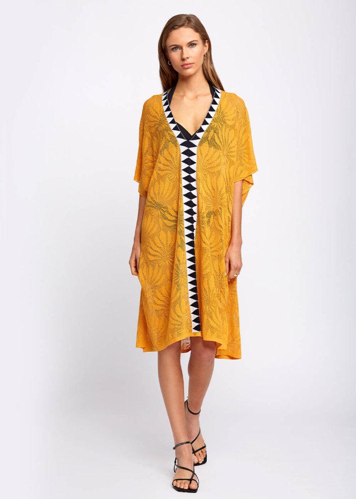 KNITSS - Linen Blend Floral Pattern Mango Knit Tunic