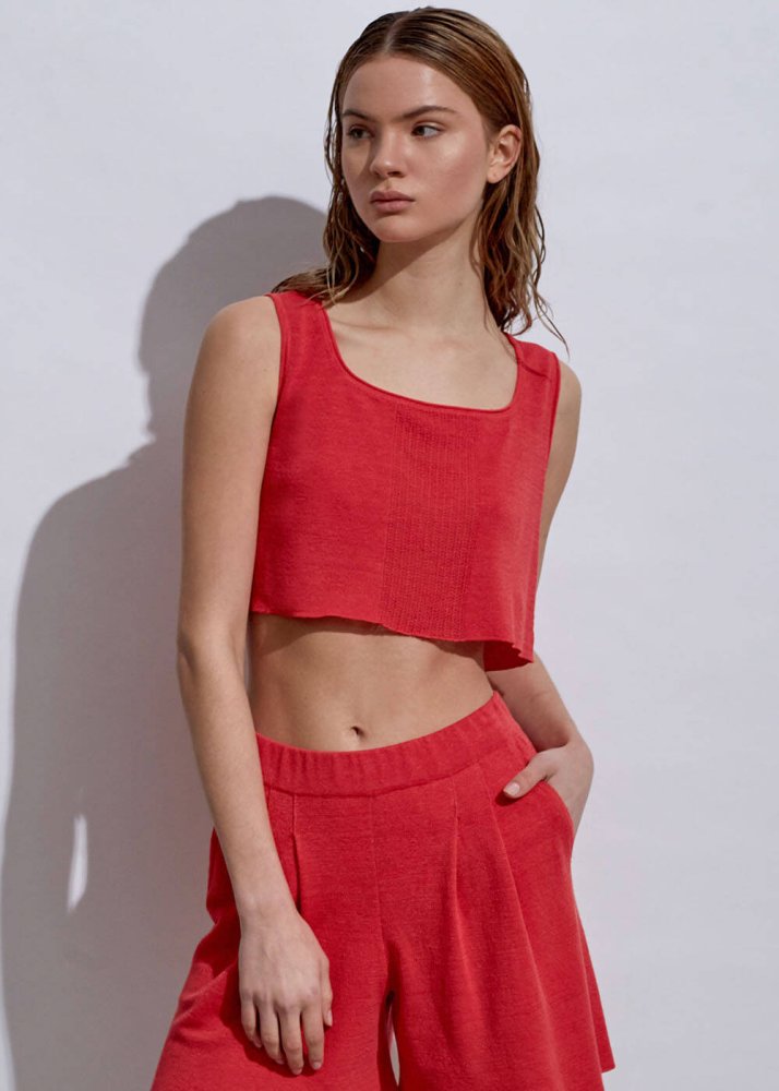 KNITSS - Linen Coral Crop Knit Top 