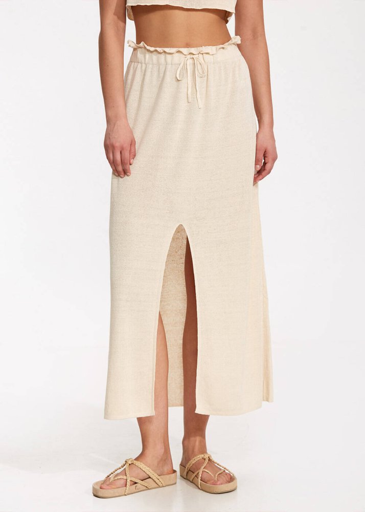 KNITSS - Linen Paper Bag Sand Long Knit Skirt