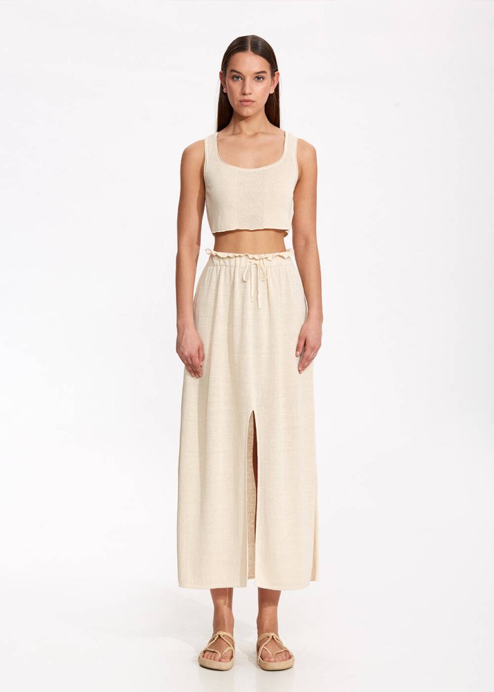 KNITSS - Linen Paper Bag Sand Long Knit Skirt