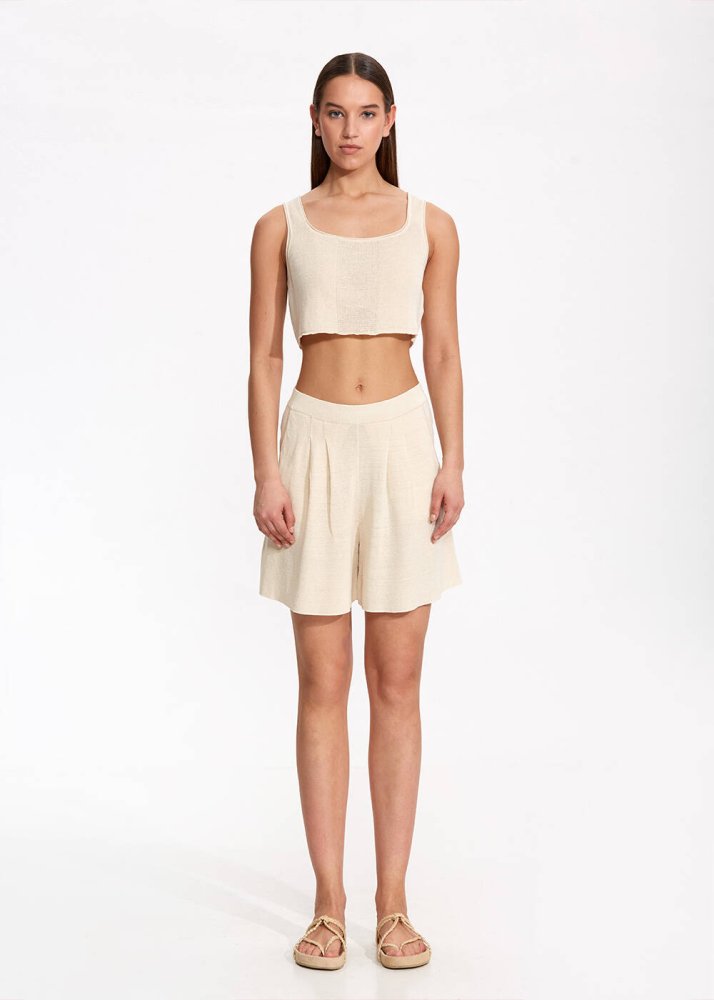 KNITSS - Linen Pleated Sand Knit Shorts