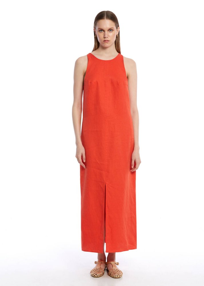 KNITSS - LOBSTER SIDE SLIT DETAILED LINEN DRESS