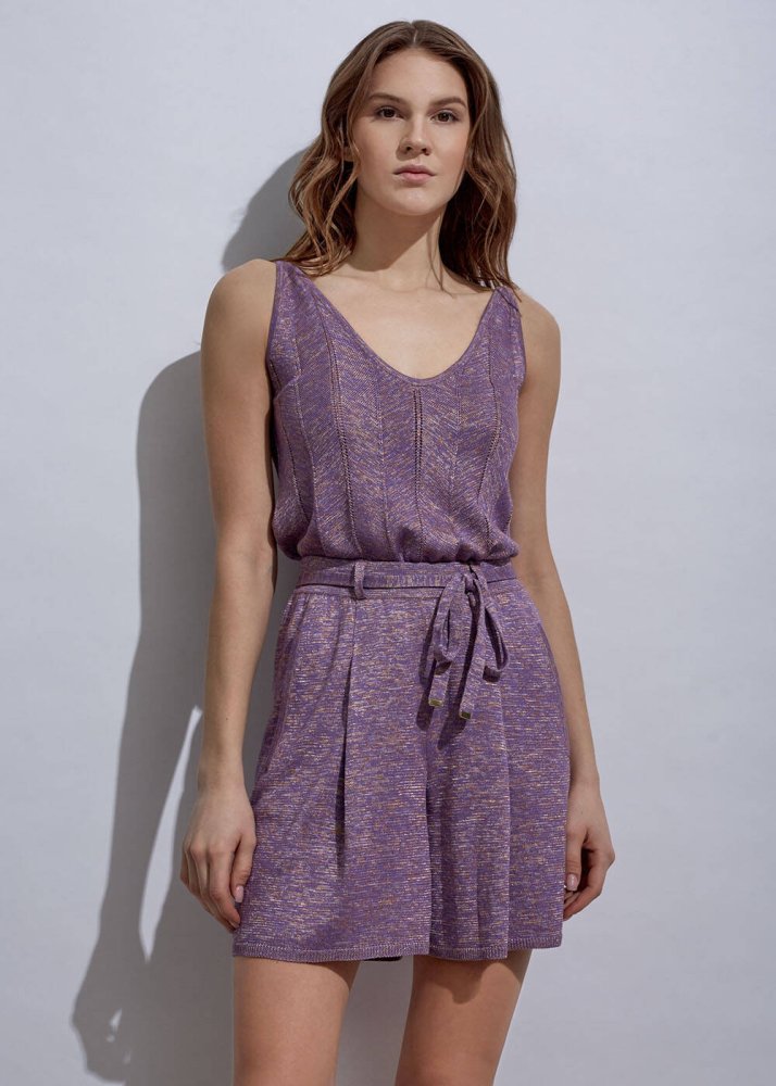 KNITSS - Loose Fıt Pleated Lavender Knıt Shorts