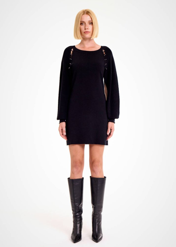 KNITSS - MERINO WOOL BLEND BLACK MINI KNIT DRESS