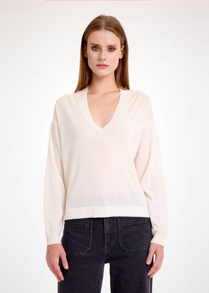 KNITSS - MERINO WOOL BLEND ECRU SWEATER