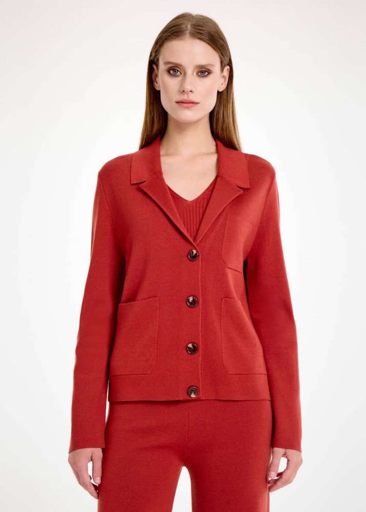 KNITSS - MERINO WOOL BLEND INTENSE RUST KNIT JACKET