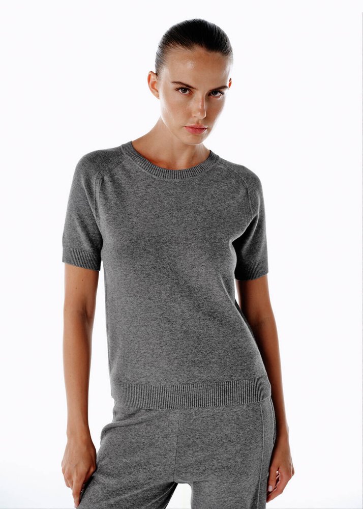 KNITSS - MERINO WOOL BLEND KNIT TOP MID GREY